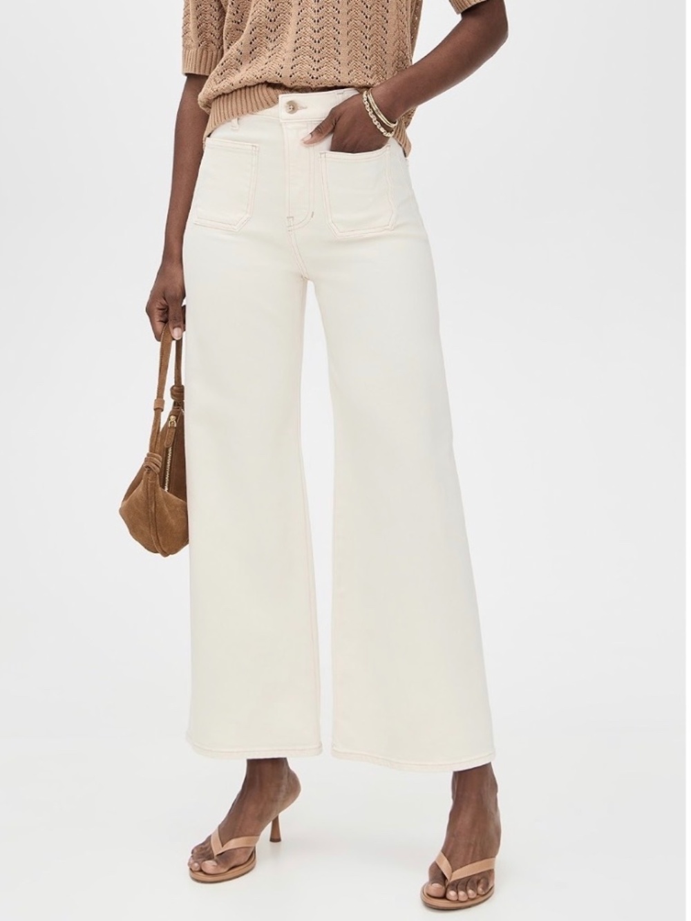 Veronica Beard Grant Wide Leg Crop High Rise NWT Ecru 27